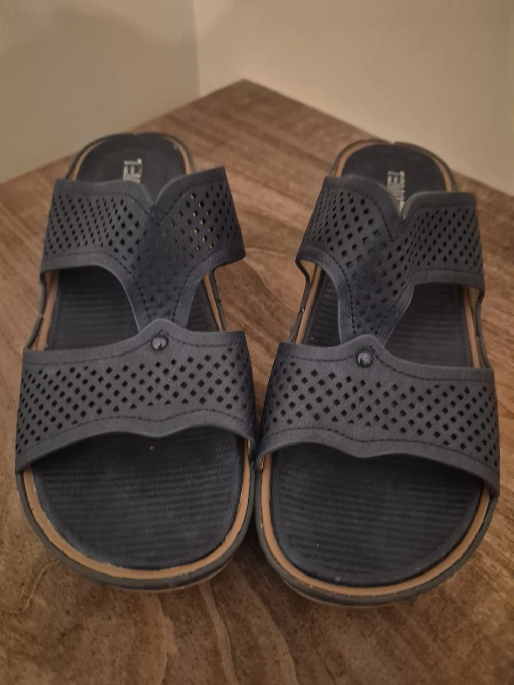 Woman's Navy Perforated Slide Sandals